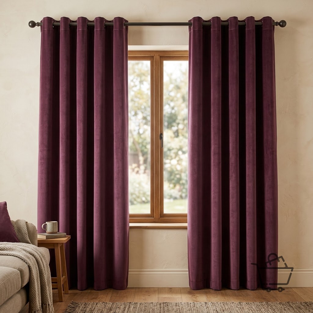 Acoustic Sound & Thermal Velvet Curtain - Damson
