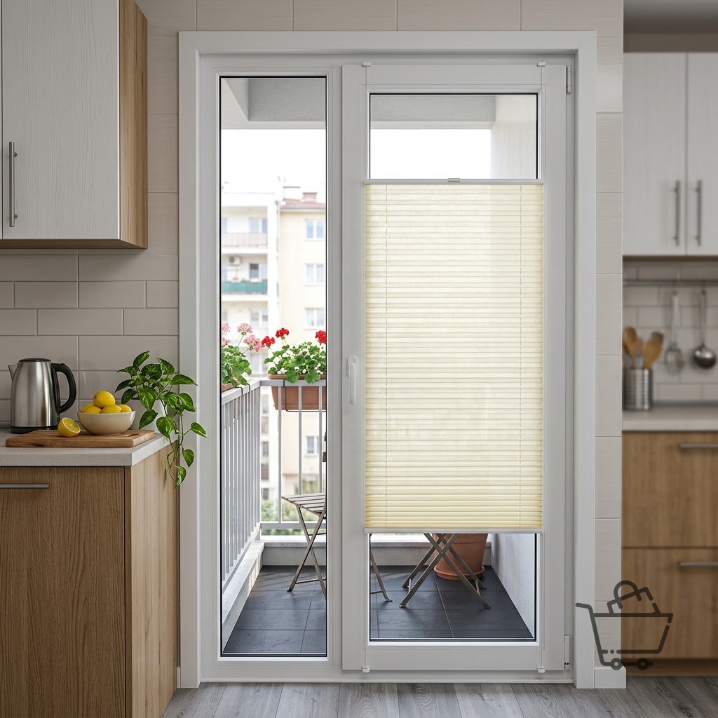 Kitchen Glass Balcony Pleated Blind - Cream