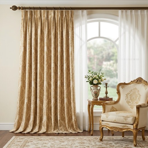 Damask Pattern Kingdom Curtain - Gold / Cream