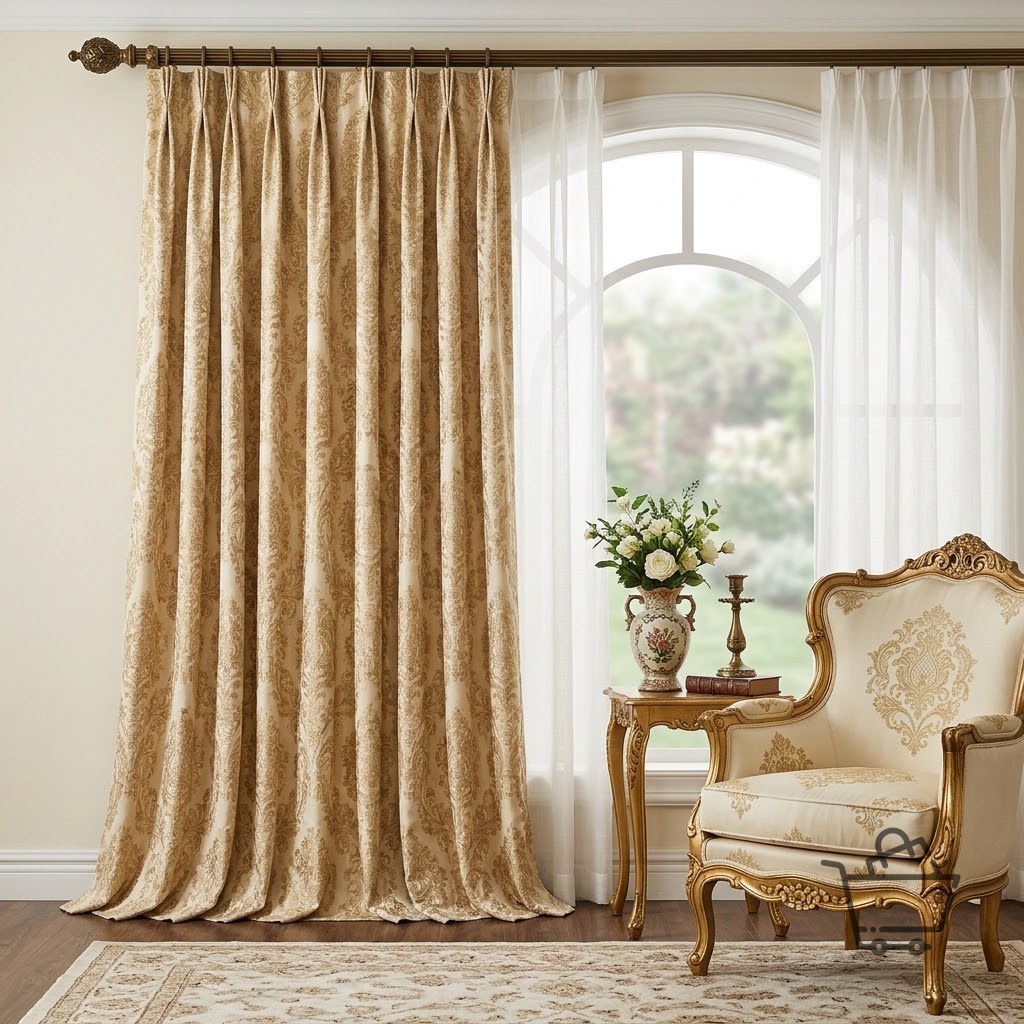 Damask Pattern Kingdom Curtain - Gold / Cream