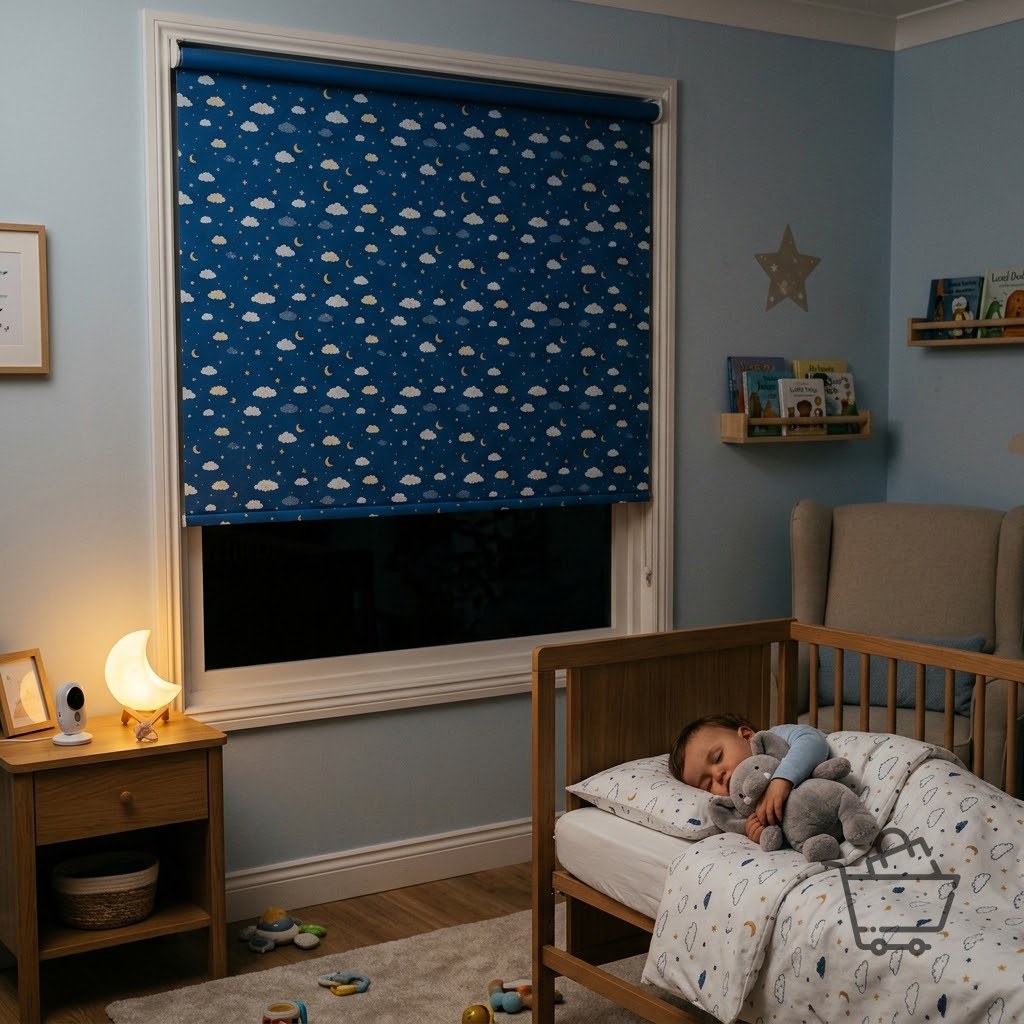 Cloud & Star Pattern Kids Blackout Blind - Blue
