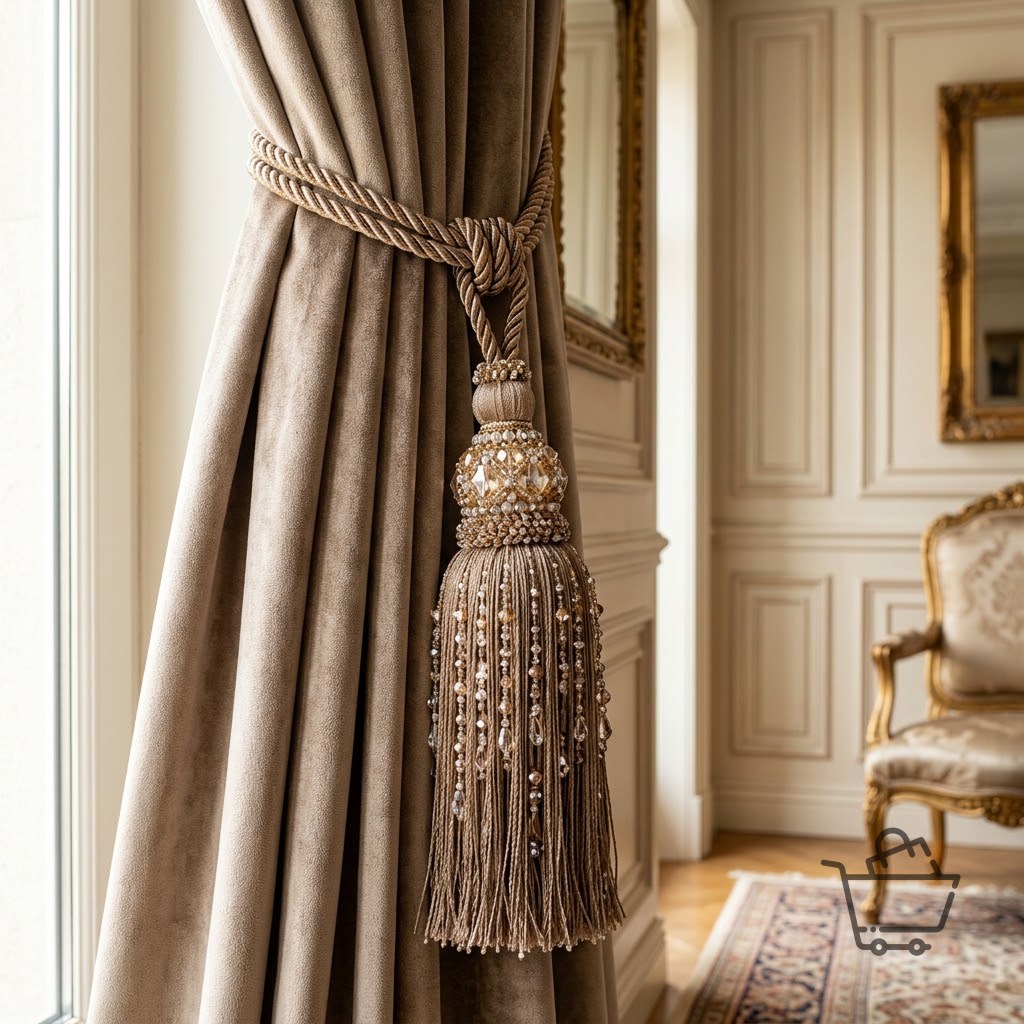 Classic Crystal Tassel Curtain Tieback - Mink