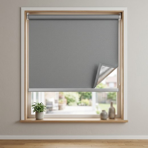 Silver Backed Thermal Roller Blind - Grey