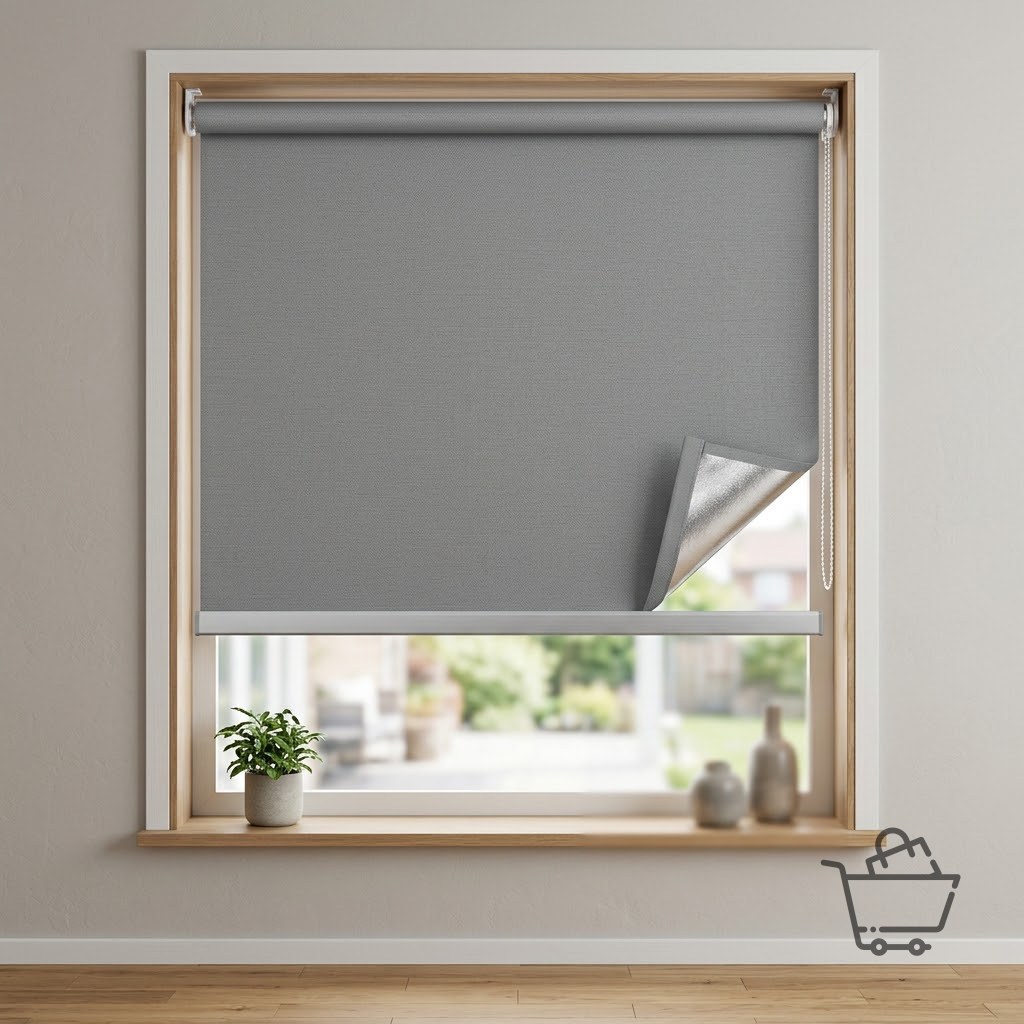 Silver Backed Thermal Roller Blind - Grey