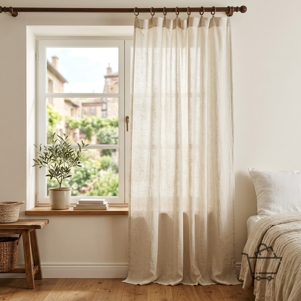 Linen French Voile Living Room Curtain - Ecru
