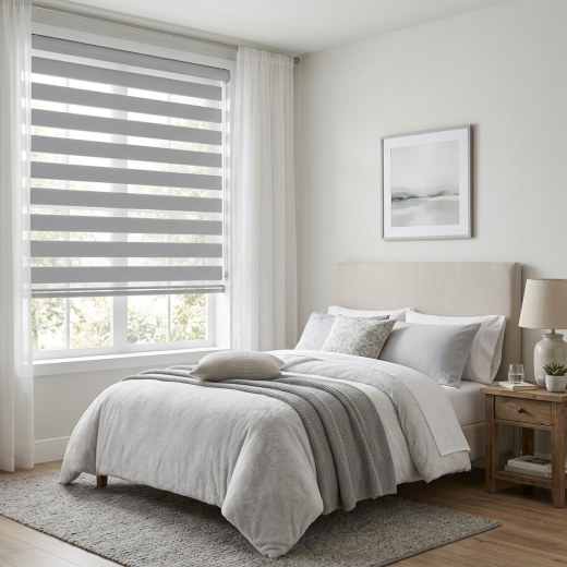 Double Blackout Zebra Blind - Light Grey