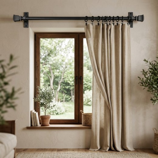 Metal Curtain Rod Set - Matte Black