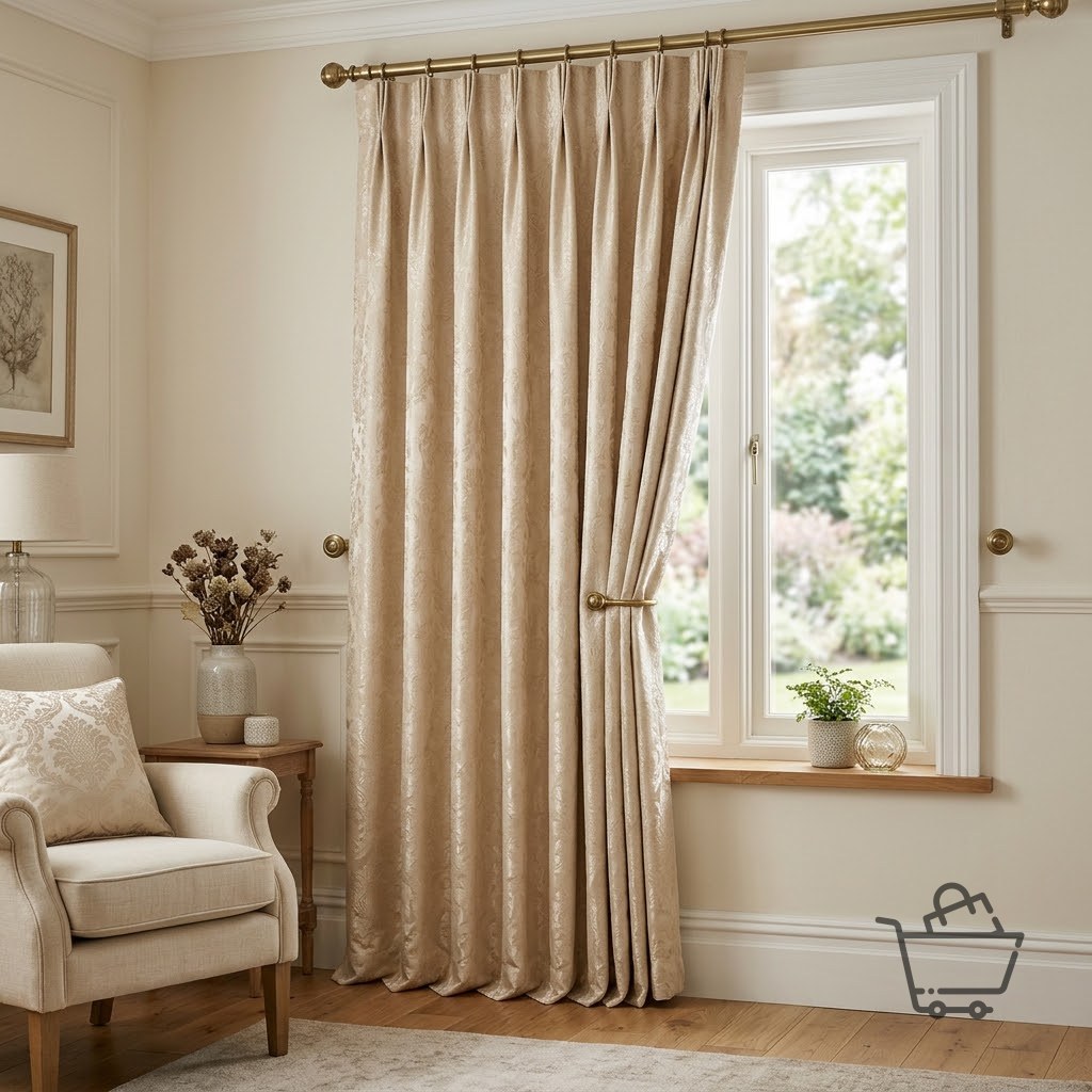Custom Size Luxury Jacquard Curtain - Champagne