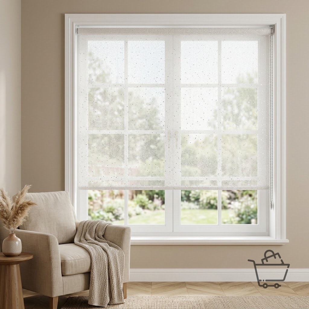 Glitter Voile Roller Blind - Ecru