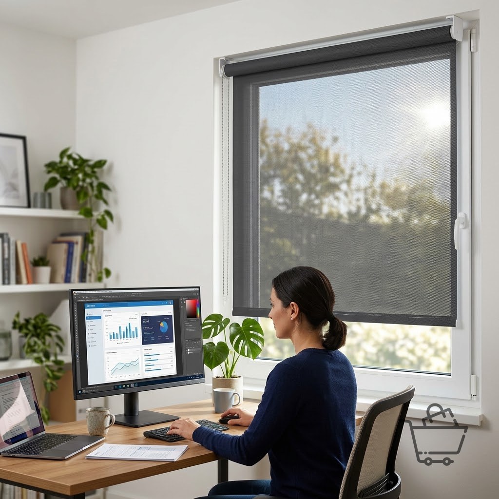 Sunscreen Anti-Glare Office Roller Blind - Dark Grey