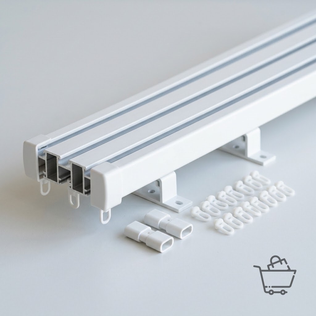 3-Track PVC Curtain Track Set - White