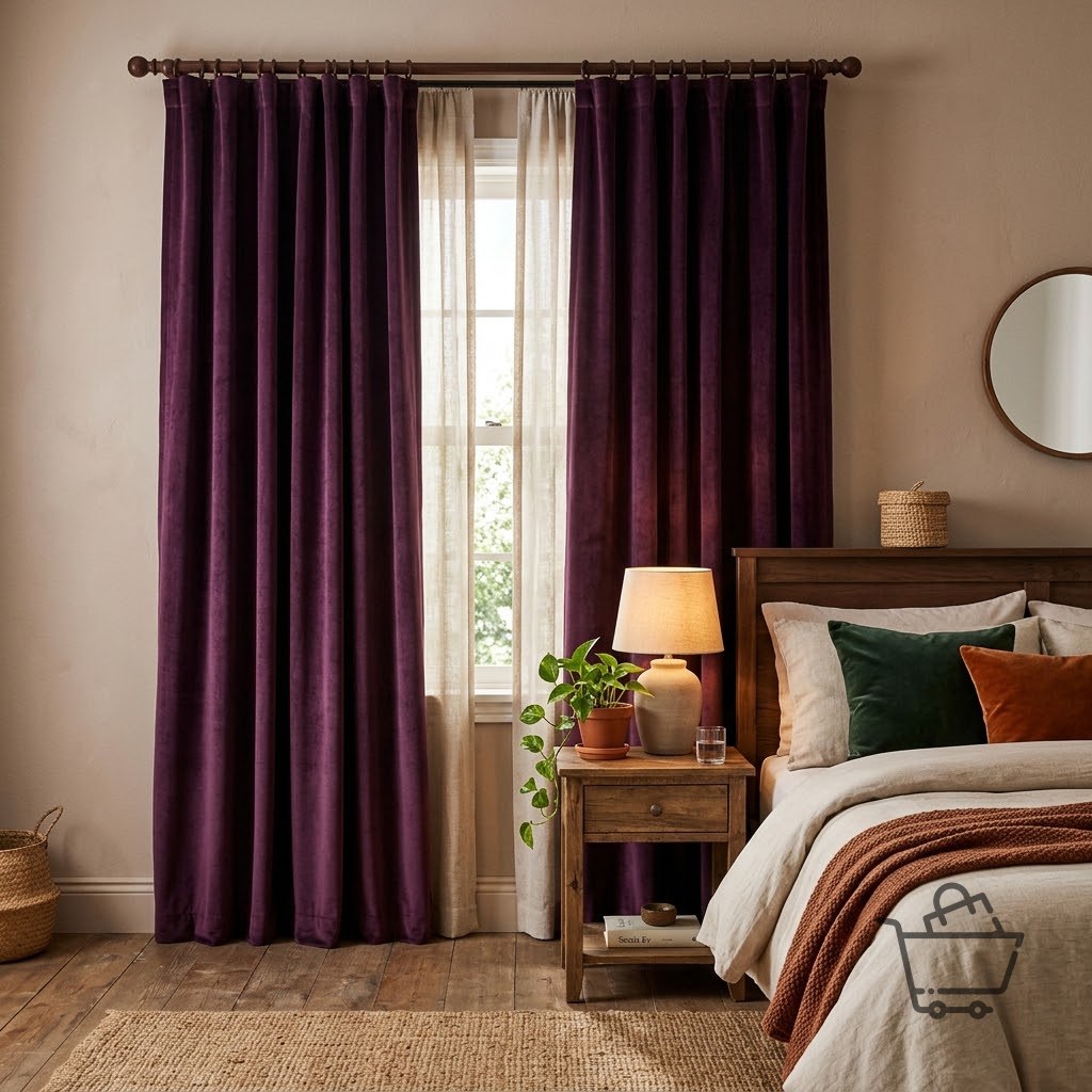 Velvet Damson Bedroom Backdrop Curtain