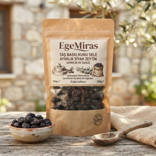 EgeMiras Taş Baskı Kuru Sele Ayvalık Siyah Zeytin