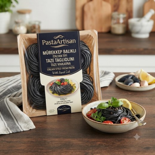 PastaArtisan Mürekkep Balıklı (Black) İtalyan Tipi Taze Tagliolini
