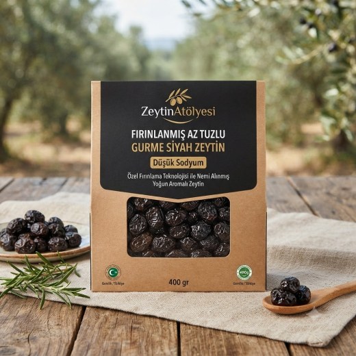 ZeytinAtölyesi Fırınlanmış Az Tuzlu Gurme Siyah Zeytin