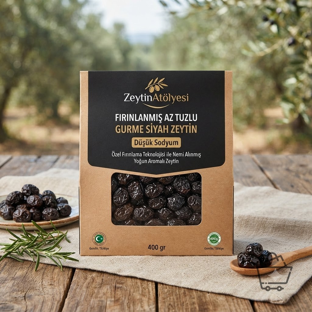ZeytinAtölyesi Fırınlanmış Az Tuzlu Gurme Siyah Zeytin
