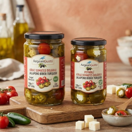 AegeanGusto Kiraz Domates Dolgulu Jalapeno Biber Turşusu