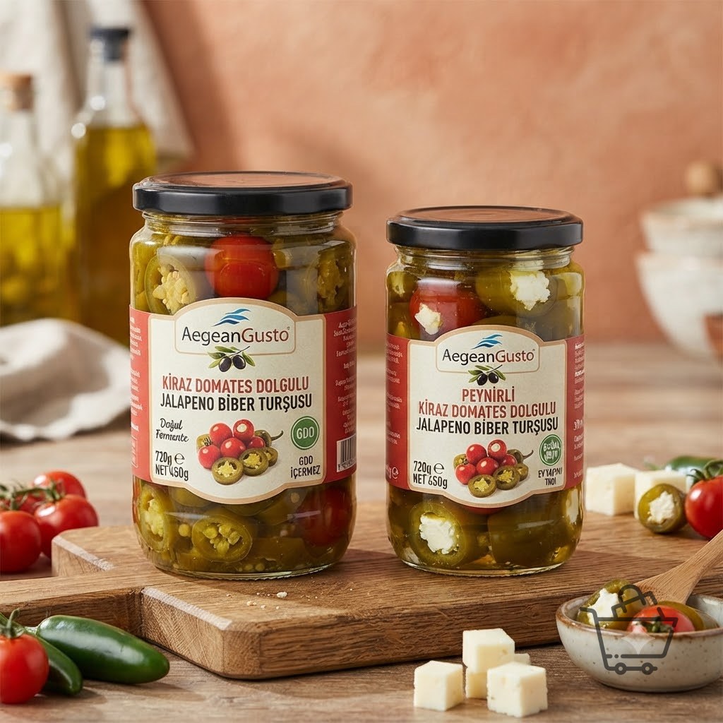 AegeanGusto Kiraz Domates Dolgulu Jalapeno Biber Turşusu