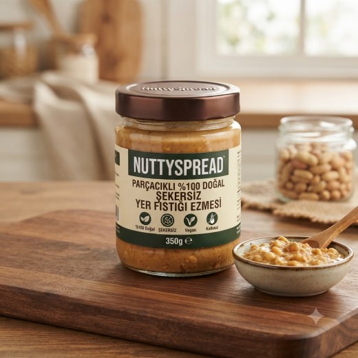 NuttySpread Parçacıklı %100 Doğal Şekeriz Yer Fıstığı Ezmesi