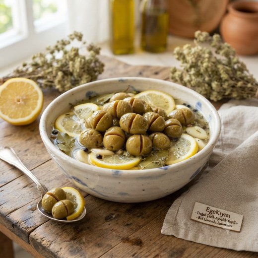 EgeKıyısı Doğal Çizik Ayvalık Yeşil Zeytini (Limon Dilimli)