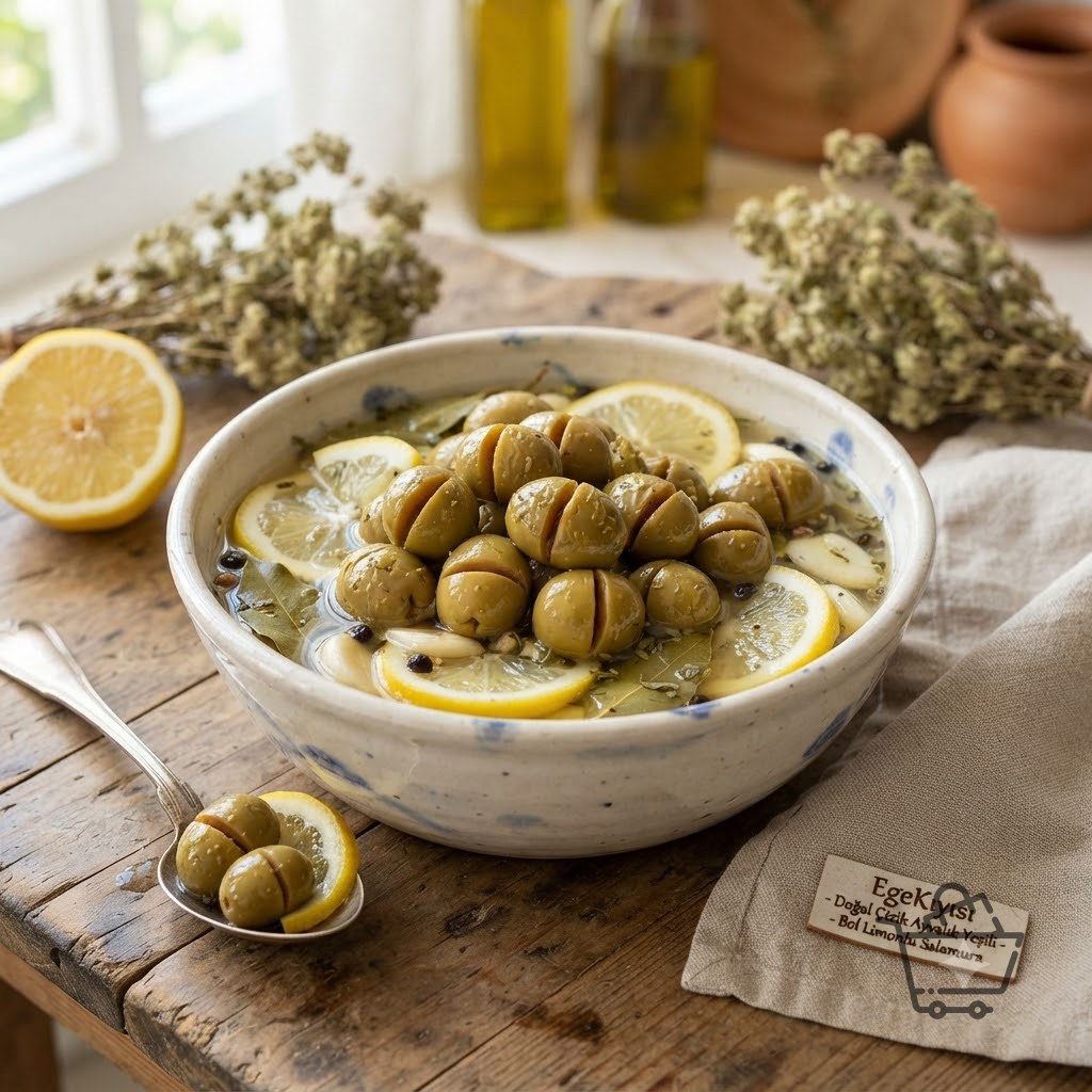 EgeKıyısı Doğal Çizik Ayvalık Yeşil Zeytini (Limon Dilimli)