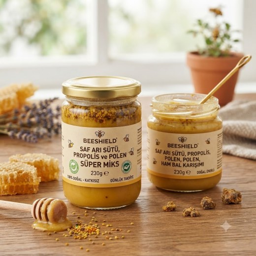 BeeShield Saf Arı Sütü, Propolis ve Polen Süper Miks