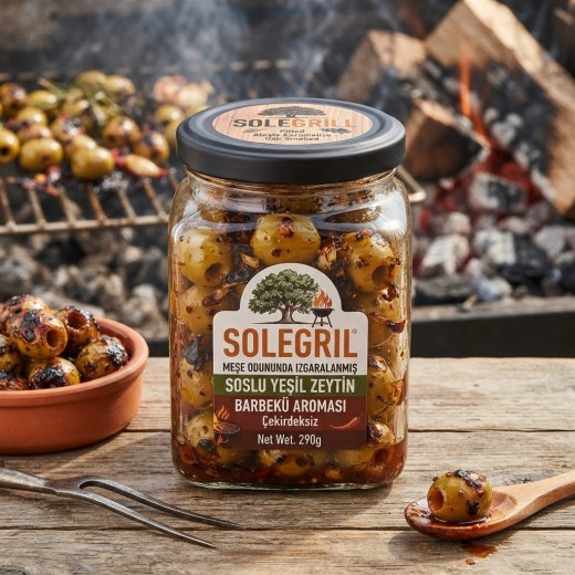 SoleGrill Meşe Odununda Izgaralanmış Soslu Yeşil Zeytin