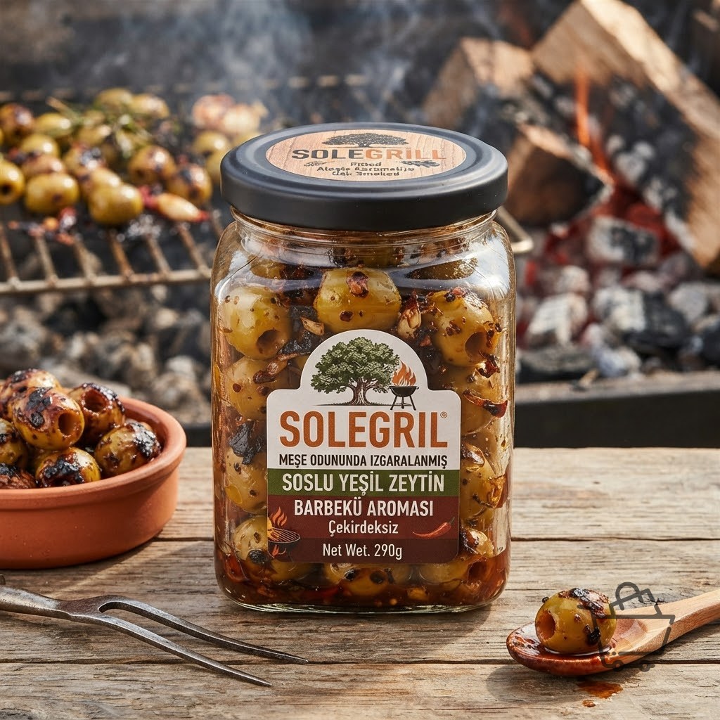 SoleGrill Meşe Odununda Izgaralanmış Soslu Yeşil Zeytin